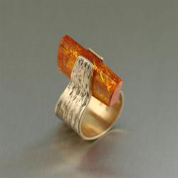 Bronze Bark Ring with Amber by San Francisco jewelry designer John S Brana